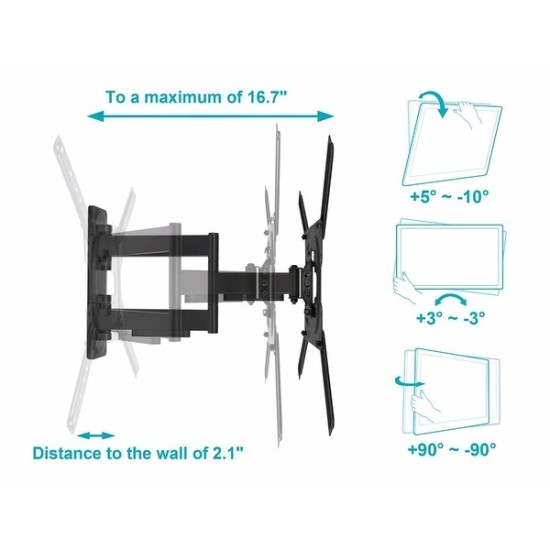 Monoprice Full Motion Single-Stud TV Wall Mount Bracket For 23" To 60" TVs up to 77lbs, Max VESA 400x400, Works with Concrete, Brick, and Wooden Studs Monoprice Full Motion Single-Stud TV Wall Mount Bracket For 23" To 60" TVs up to 77lbs, Max VESA 400x400, Works with Concrete, Brick, and Wooden Studs